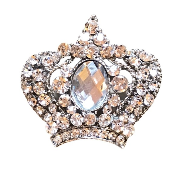 Unbranded Jewelry - Vintage crown brooch large clear rhinestone queen royalty cabochon bling sparkly